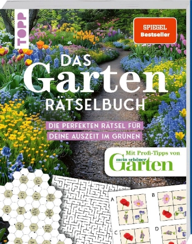 Buchcover und Innenansicht für das Buch: Das Garten-Rätselbuch - Mit Profi-Tipps von "mein schöner Garten" für das ganze Jahr