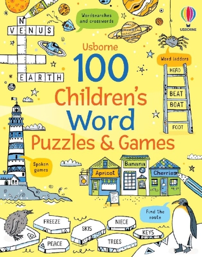 Buchcover und Innenansicht für das Buch: 100 Children's Word Puzzles and Games