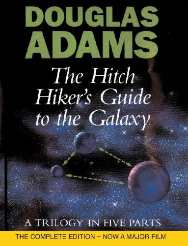 Buchcover und Innenansicht für das Buch: The Hitch Hiker's Guide to the Galaxy. A Trilogy in Five Parts