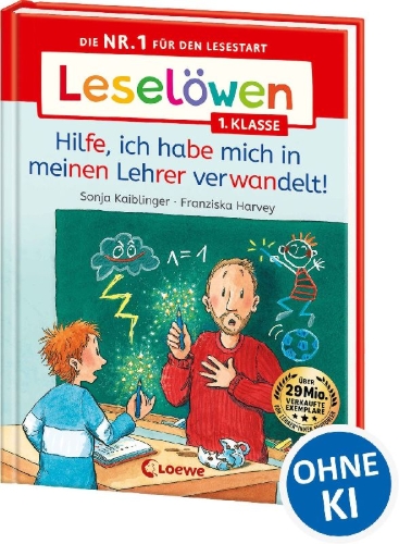 Buchcover und Innenansicht für das Buch: Leselöwen 1. Klasse - Hilfe, ich habe mich in meinen Lehrer verwandelt!
