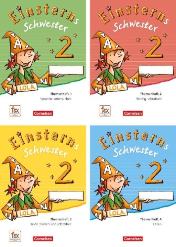 Buchcover und Innenansicht für das Buch: Einsterns Schwester - Sprache und Lesen 2. Schuljahr. Themenheft 1-4 und Projektheft mit Schuber. Verbrauchsmaterial