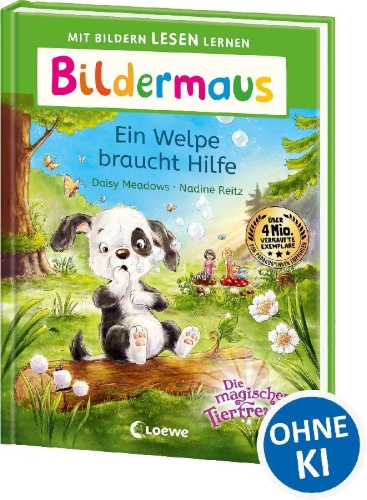 Buchcover und Innenansicht für das Buch: Bildermaus - Ein Welpe braucht Hilfe