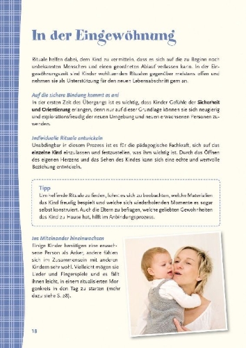 Buchcover und Innenansicht für das Buch: Spielen mit Krippenkindern: Mit Ritualen durch den Tag