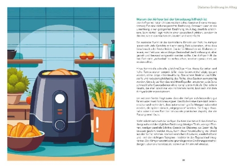 Buchcover und Innenansicht für das Buch: Airfryer Balance - Genussvoll essen trotz Diabetes