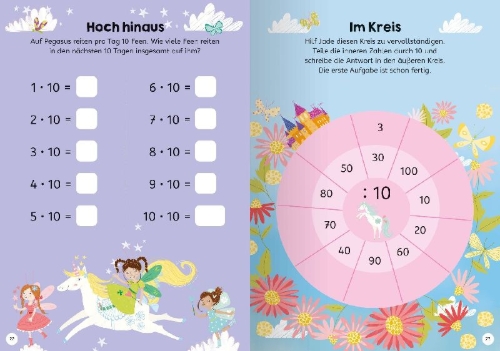 Buchcover und Innenansicht für das Buch: Magical Unicorn Academy. Multiplying and Dividing.