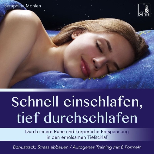 Buchcover und Innenansicht für das Buch: Schnell einschlafen, tief durchschlafen - Einschlafmeditation CD {inkl. Autogenes Training zum Stress Abbauen}