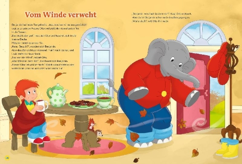 Buchcover und Innenansicht für das Buch: Benjamin Blümchen: Mein Geschichtenschatz: Die schönsten Jahreszeitengeschichten