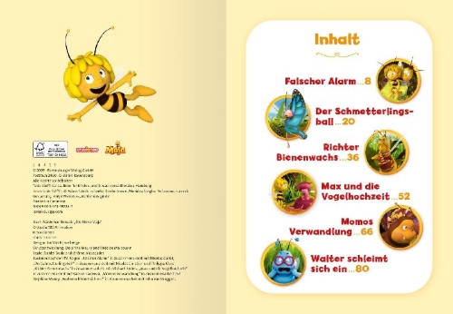 Buchcover und Innenansicht für das Buch: Die Biene Maja - Die schönsten Mutmach-Geschichten