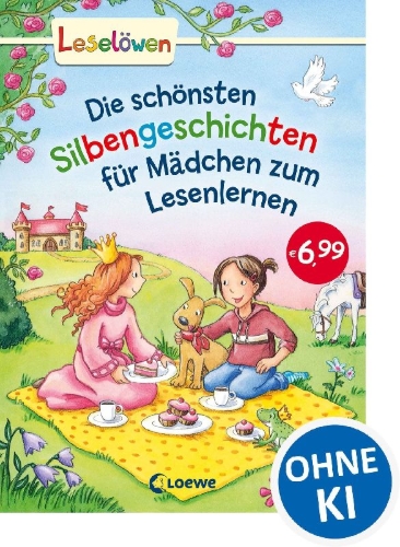 Buchcover und Innenansicht für das Buch: Leselöwen - Das Original: Die schönsten Silbengeschichten für Mädchen zum Lesenlernen