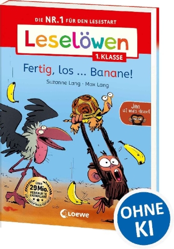 Buchcover und Innenansicht für das Buch: Leselöwen 1. Klasse - Jim ist mies drauf - Fertig, los...Banane!