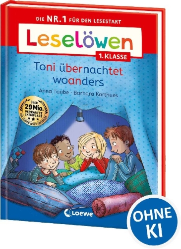 Buchcover und Innenansicht für das Buch: Leselöwen 1. Klasse - Toni übernachtet woanders