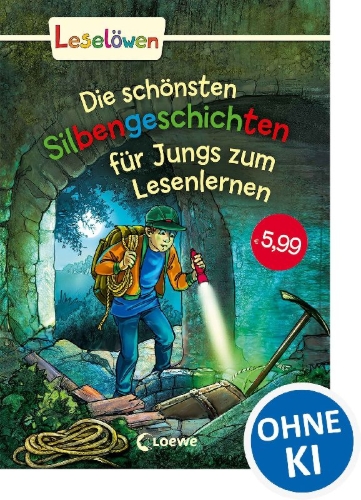 Buchcover und Innenansicht für das Buch: Leselöwen - Das Original: Die schönsten Silbengeschichten für Jungs zum Lesenlernen