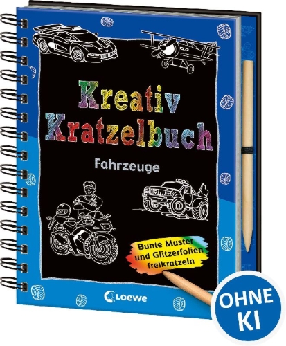 Buchcover und Innenansicht für das Buch: Kreativ-Kratzelbuch: Fahrzeuge