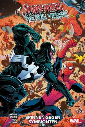 Buchcover und Innenansicht für das Buch: Web of Spider-Verse: New Blood (2025) #1, Web of Venomverse: Fresh Brains (2025) #1, Spider-Verse vs. Venomverse (2025) #1-#5