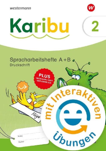 Buchcover und Innenansicht für das Buch: Karibu. Spracharbeitshefte 2 Druckschrift mit interaktiven Übungen
