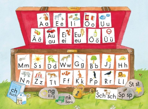 Buchcover und Innenansicht für das Buch: Frohes Lernen 1. Schreibtabelle in Druckschrift Klasse 1. Ausgabe Bayern