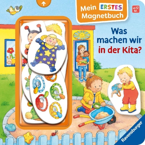 Buchcover und Innenansicht für das Buch: Mein erstes Magnetbuch - Was machen wir in der Kita?