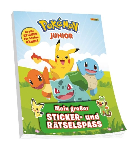Buchcover und Innenansicht für das Buch: Pokémon Junior: Mein großer Sticker- und Rätselspaß