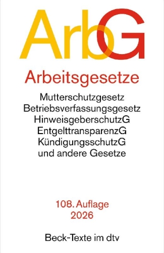 Buchcover und Innenansicht für das Buch: Arbeitsgesetze. ArbG
