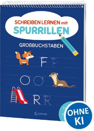 Buchcover und Innenansicht für das Buch: Schreiben lernen mit Spurrillen - Großbuchstaben