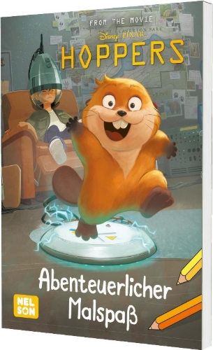 Buchcover und Innenansicht für das Buch: Disney Kreative Beschäftigung: Hoppers: Malblock zum Film