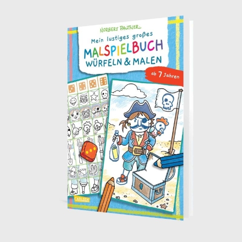 Buchcover und Innenansicht für das Buch: Mein lustiges großes Malspielbuch: Würfeln & Malen (ab 7 Jahren)