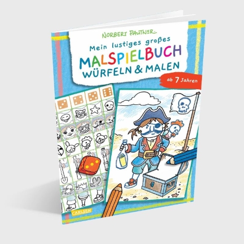 Buchcover und Innenansicht für das Buch: Mein lustiges großes Malspielbuch: Würfeln & Malen (ab 7 Jahren)