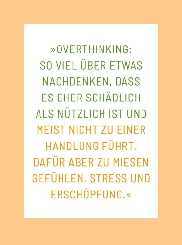 Buchcover und Innenansicht für das Buch: Die 1-Minuten-Strategie gegen Overthinking