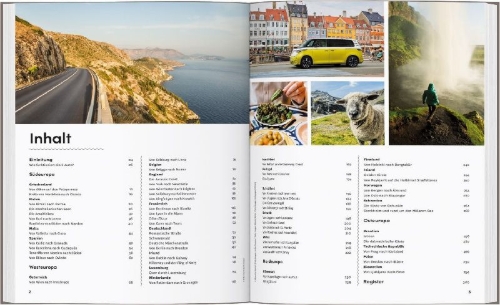 Buchcover und Innenansicht für das Buch: Electric Vehicle Roadtrips Europe
