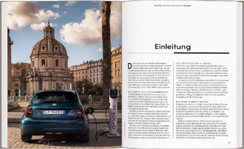 Buchcover und Innenansicht für das Buch: Electric Vehicle Roadtrips Europe