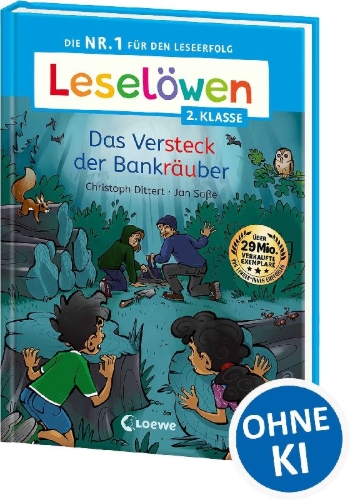 Buchcover und Innenansicht für das Buch: Leselöwen 2. Klasse - Das Versteck der Bankräuber