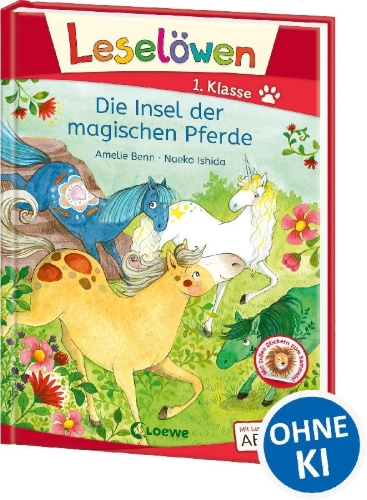 Buchcover und Innenansicht für das Buch: Leselöwen 1. Klasse - Die Insel der magischen Pferde
