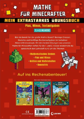 Buchcover und Innenansicht für das Buch: Mathe für Minecrafter - Mein extrastarkes Übungsbuch