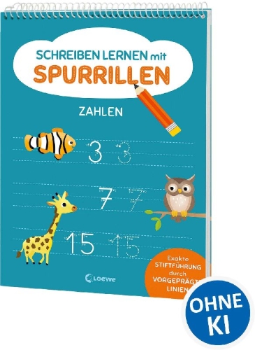Buchcover und Innenansicht für das Buch: Schreiben lernen mit Spurrillen - Zahlen