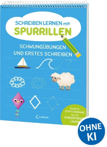 Buchcover und Innenansicht für das Buch: Schreiben lernen mit Spurrillen - Schwungübungen und erstes Schreiben