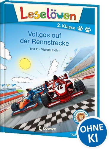 Buchcover und Innenansicht für das Buch: Leselöwen 2. Klasse - Vollgas auf der Rennstrecke