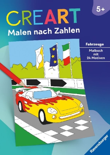 Buchcover und Innenansicht für das Buch: CreArt Malen nach Zahlen ab 5: Fahrzeuge