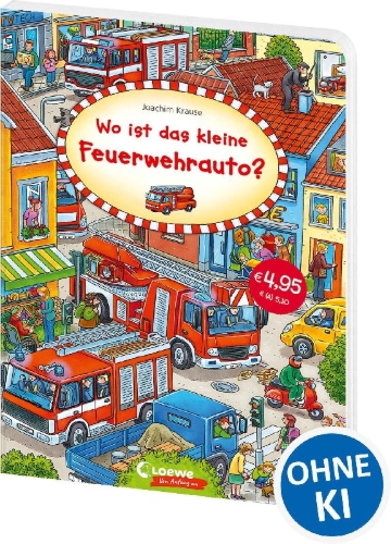 Buchcover und Innenansicht für das Buch: Wo ist das kleine Feuerwehrauto?