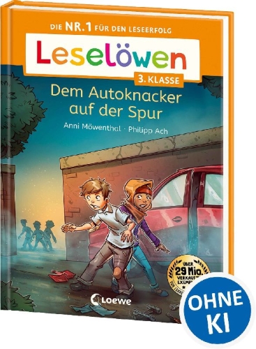 Buchcover und Innenansicht für das Buch: Leselöwen 3. Klasse - Dem Autoknacker auf der Spur