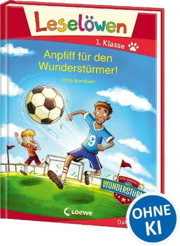 Buchcover und Innenansicht für das Buch: Leselöwen 1. Klasse - Anpfiff für den Wunderstürmer!