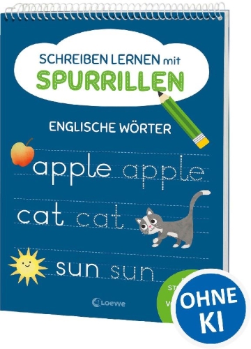 Buchcover und Innenansicht für das Buch: Schreiben lernen mit Spurrillen - Englische Wörter