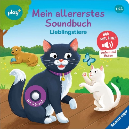 Buchcover und Innenansicht für das Buch: Play+ Mein allererstes Soundbuch Lieblingstiere - ab 12 Monate