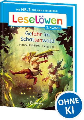 Buchcover und Innenansicht für das Buch: Leselöwen 2. Klasse - Gefahr im Schattenwald