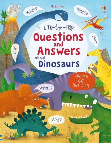 Buchcover und Innenansicht für das Buch: Lift-the-flap Questions and Answers about Dinosaurs