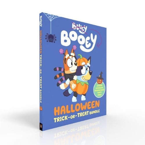 Buchcover und Innenansicht für das Buch: Bluey: Booey Halloween Trick-Or-Treat Bundle