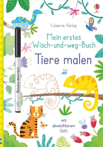 Buchcover und Innenansicht für das Buch: Mein erstes Wisch-und-weg-Buch: Tiere malen