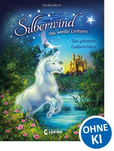Buchcover und Innenansicht für das Buch: Silberwind, das weiße Einhorn - Das geheime Zauberschloss