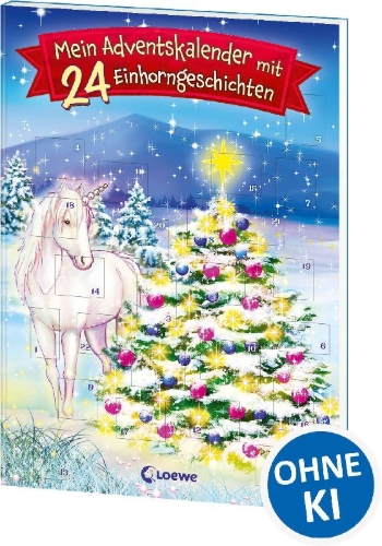 Buchcover und Innenansicht für das Buch: Mein Adventskalender mit 24 Einhorngeschichten
