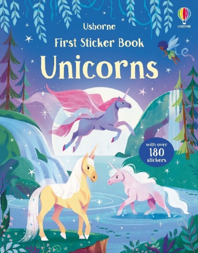 Buchcover und Innenansicht für das Buch: First Sticker Book Unicorns