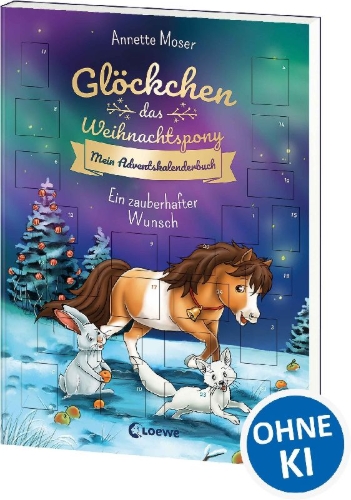 Buchcover und Innenansicht für das Buch: Glöckchen, das Weihnachtspony Mein Adventskalenderbuch - Ein zauberhafter Wunsch